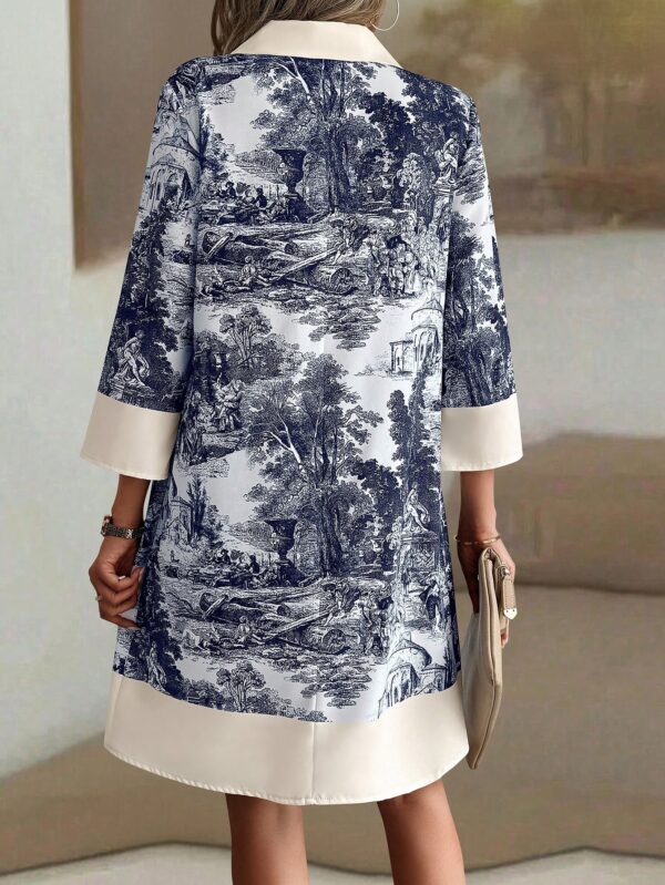Vestido Camisero Estampado de Manga Larga con Cuello Abotonado - Image 32