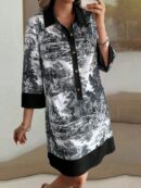 Vestido Camisero Estampado de Manga Larga con Cuello Abotonado
