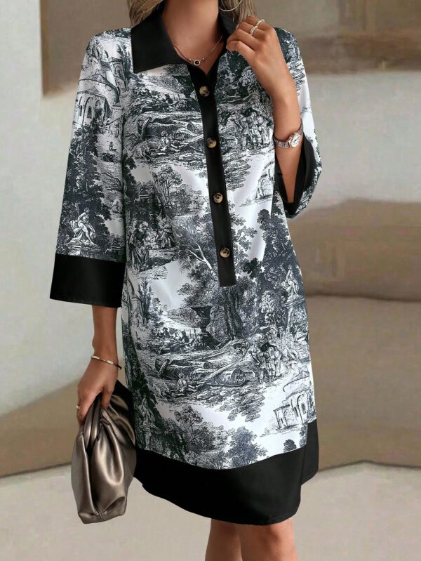 Vestido Camisero Estampado de Manga Larga con Cuello Abotonado - Image 15