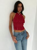 Top Camisola Acordonado con Volantes y Transparencia Semi-Sheer