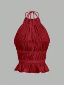 Top Camisola Acordonado con Volantes y Transparencia Semi-Sheer