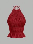 Top Camisola Acordonado con Volantes y Transparencia Semi-Sheer