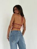 Top Camisola Acordonado con Volantes y Transparencia Semi-Sheer