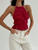 Top Camisola Acordonado con Volantes y Transparencia Semi-Sheer
