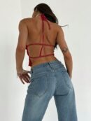Top Camisola Acordonado con Volantes y Transparencia Semi-Sheer