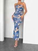 Vestido Strapless Tie Dye con Abertura Lateral y Ruched
