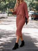 Set Casual de Top con Manga Murciélago y Falda Tejidos