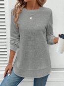 Sudadera Cómoda Casual con Textura Waffle y Dobladillo Asimétrico