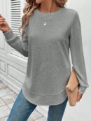 Sudadera Cómoda Casual con Textura Waffle y Dobladillo Asimétrico