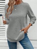 Sudadera Cómoda Casual con Textura Waffle y Dobladillo Asimétrico