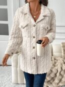 Abrigo Teddy con Estampado de Cuadros y Bolsillos