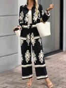 Conjunto Casual de Pantalón y Blusa Manga Larga Estampada