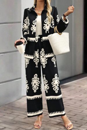 Conjunto Casual de Pantalón y Blusa Manga Larga Estampada