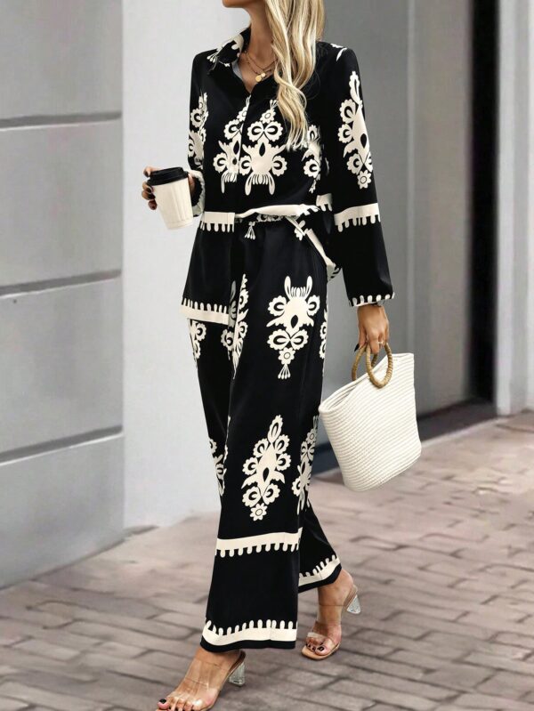 Conjunto Casual de Pantalón y Blusa Manga Larga Estampada - Image 5
