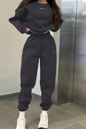 Conjunto Casual de Buzo y Pantalón con Estampado de Letras (2 Piezas)