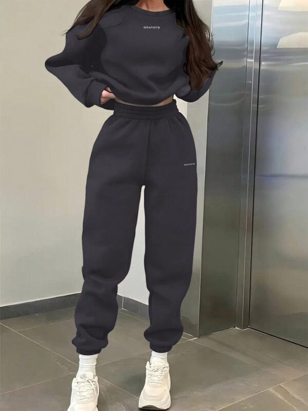 Conjunto Casual de Buzo y Pantalón con Estampado de Letras (2 Piezas)