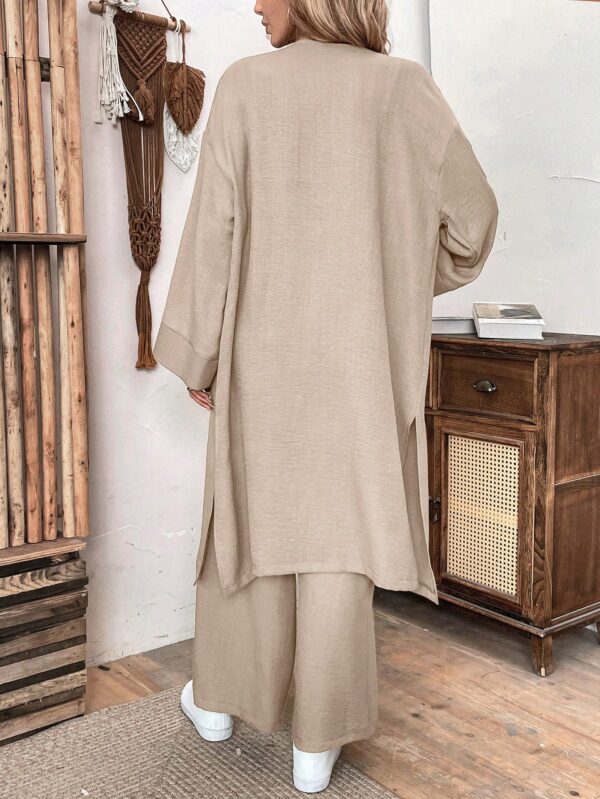 Conjunto Casual de Abrigo Largo y Pantalón Ancho de Lino - Image 15