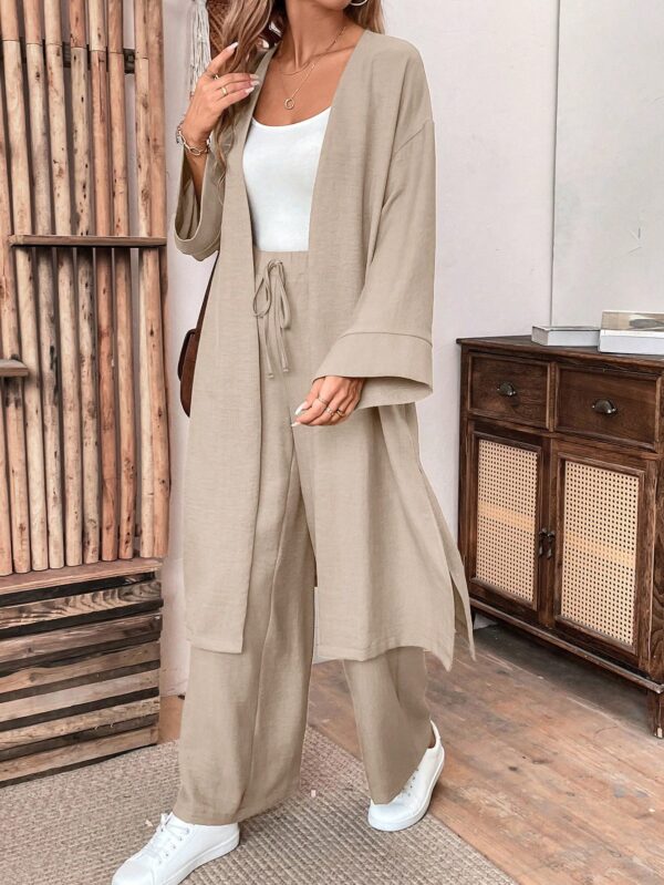 Conjunto Casual de Abrigo Largo y Pantalón Ancho de Lino - Image 14