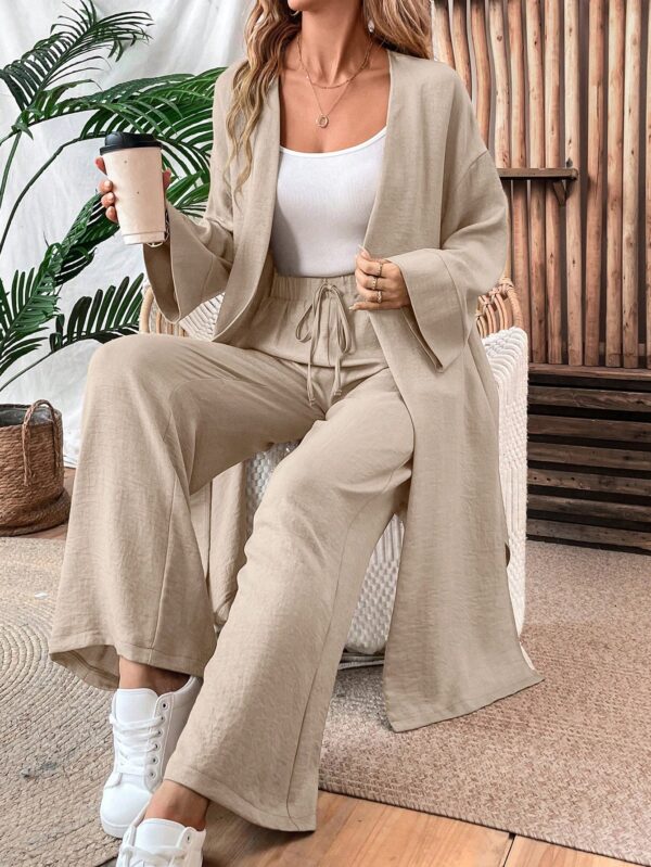 Conjunto Casual de Abrigo Largo y Pantalón Ancho de Lino - Image 17