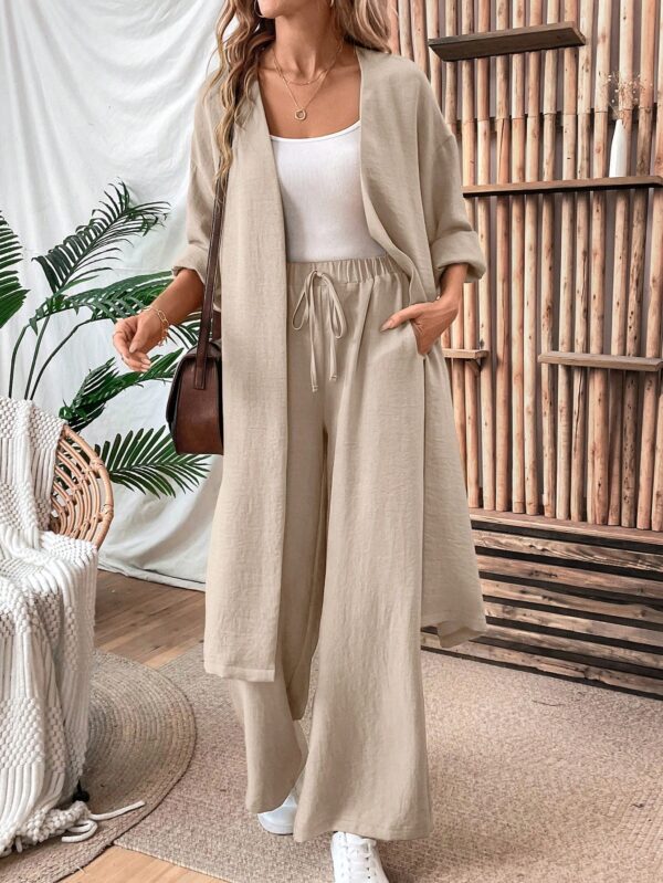 Conjunto Casual de Abrigo Largo y Pantalón Ancho de Lino - Image 16
