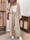 Conjunto Casual de Abrigo Largo y Pantalón Ancho de Lino