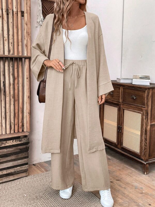 Conjunto Casual de Abrigo Largo y Pantalón Ancho de Lino - Image 18