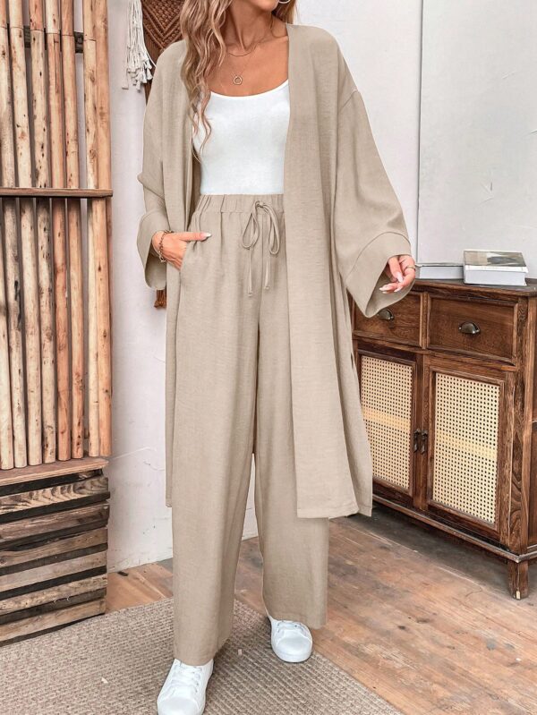 Conjunto Casual de Abrigo Largo y Pantalón Ancho de Lino - Image 19