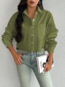 Camisa Casual Manga Larga con Bolsillo y Hombros Caídos