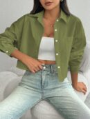 Camisa Casual Manga Larga con Bolsillo y Hombros Caídos