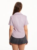 Camisa Rayada de Mujer con Botones y Manga Corta, Ajuste Slim