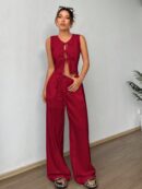 Conjunto de Chaleco con Lazo y Pantalón Recto Casual