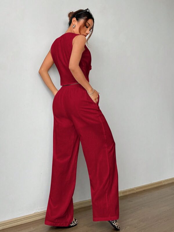 Conjunto de Chaleco con Lazo y Pantalón Recto Casual - Image 9