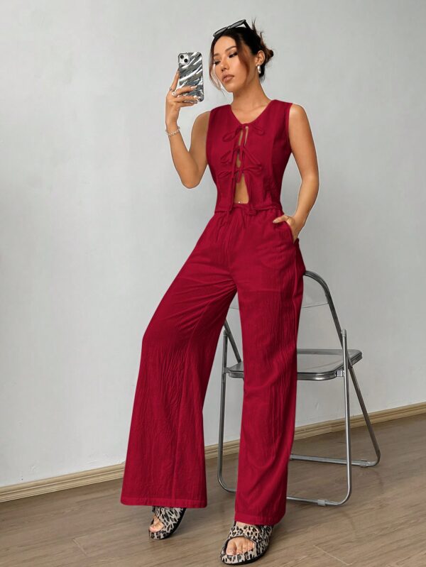 Conjunto de Chaleco con Lazo y Pantalón Recto Casual - Image 10