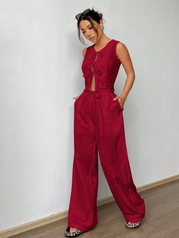 Conjunto de Chaleco con Lazo y Pantalón Recto Casual - Image 12