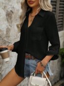 Camisa Casual Manga Larga con Botones Frontales y Bolsillo