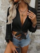 Camisa Casual Manga Larga con Botones Frontales y Bolsillo