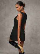 Vestido Corto Casual de Lana a Cuadros con Botones Frontales