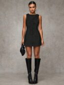 Vestido Corto Casual de Lana a Cuadros con Botones Frontales