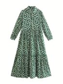 Vestido Camisero con Estampado Geométrico y Manga Larga