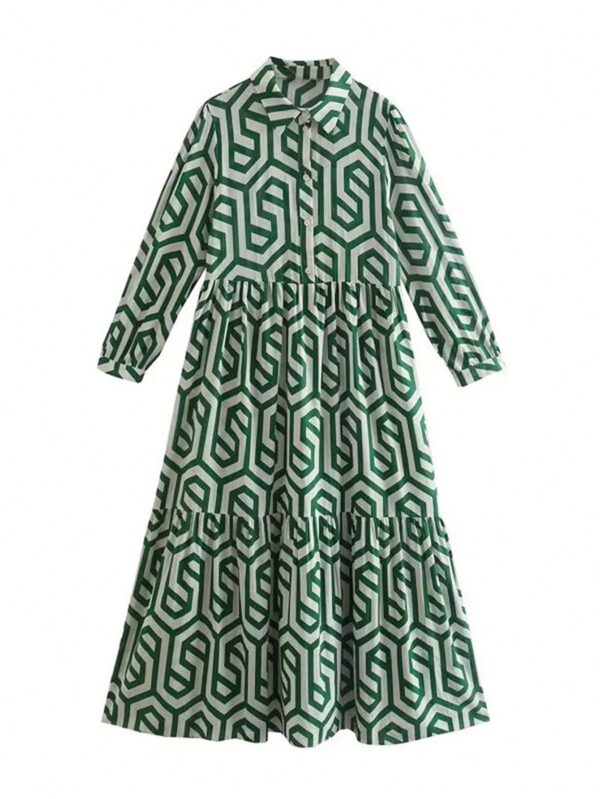 Vestido Camisero con Estampado Geométrico y Manga Larga - Image 4