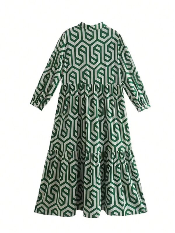 Vestido Camisero con Estampado Geométrico y Manga Larga - Image 5