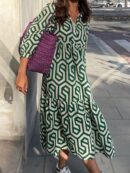 Vestido Camisero con Estampado Geométrico y Manga Larga