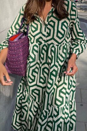 Vestido Camisero con Estampado Geométrico y Manga Larga