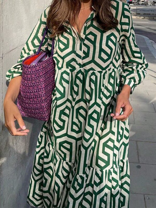 Vestido Camisero con Estampado Geométrico y Manga Larga