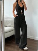 Set de 2 Piezas Boho: Chaleco con Lazo al Cuello y Pantalón Recto
