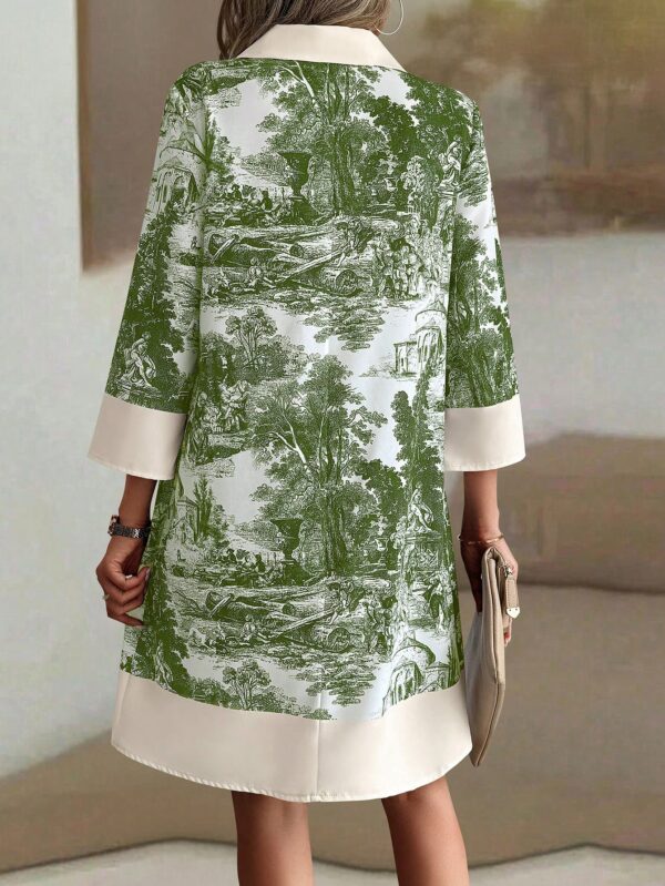 Vestido Camisero Estampado de Manga Larga con Cuello Abotonado - Image 17