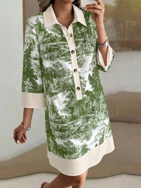 Vestido Camisero Estampado de Manga Larga con Cuello Abotonado - Image 18