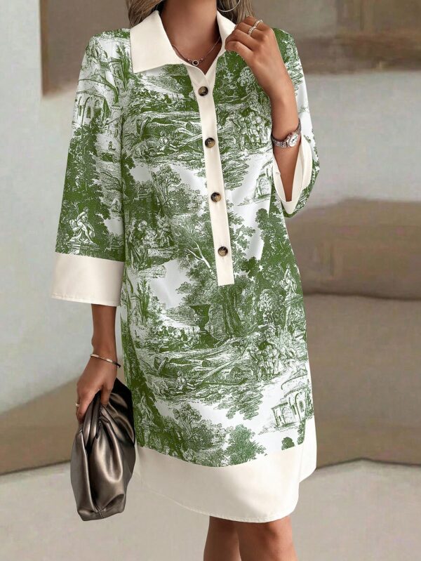 Vestido Camisero Estampado de Manga Larga con Cuello Abotonado - Image 19