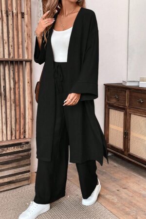 Conjunto Casual de Abrigo Largo y Pantalón Ancho de Lino