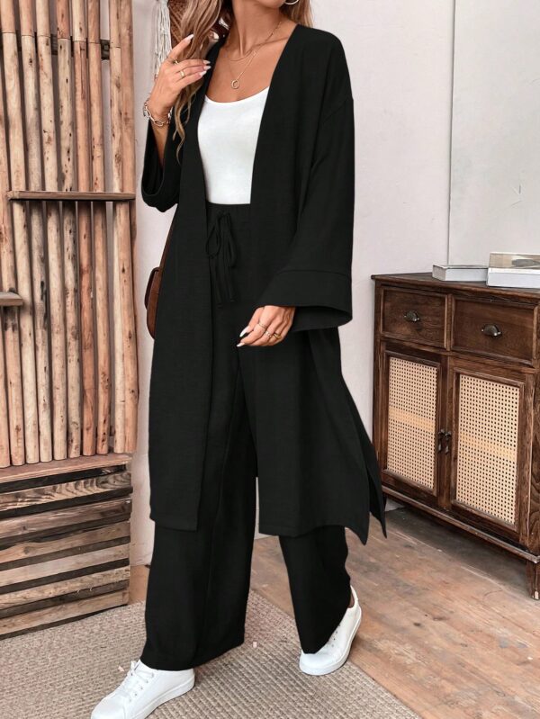 Conjunto Casual de Abrigo Largo y Pantalón Ancho de Lino